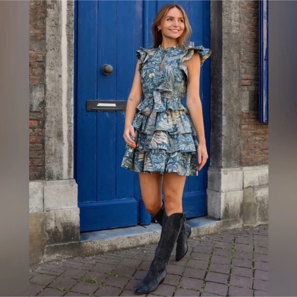 NWT ULLA JOHNSON Lulua Mini Dress Waimea Sz 6 - Picture 3 of 4